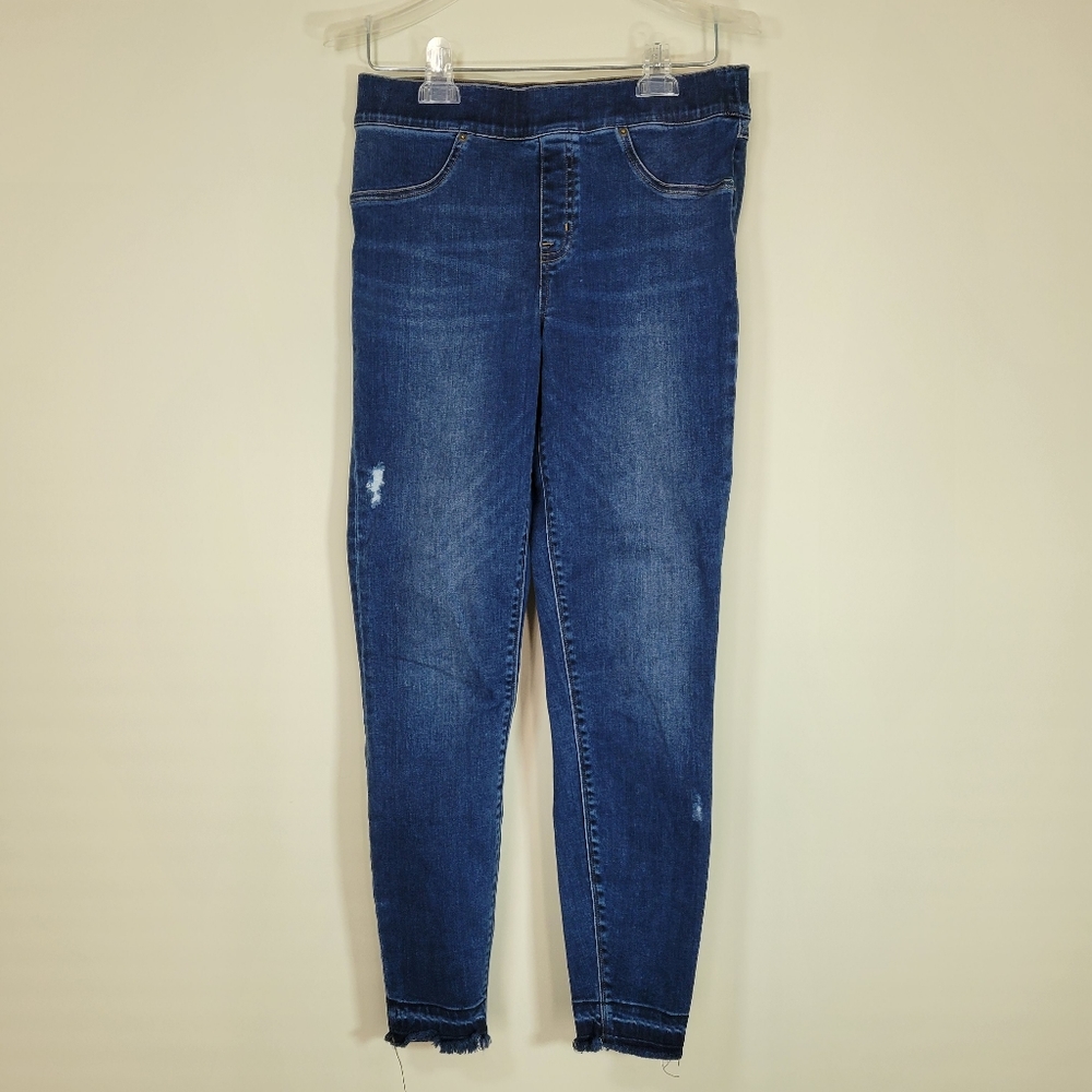SPANX Dark Blue Wash Jeanish Leggings, Size Medium